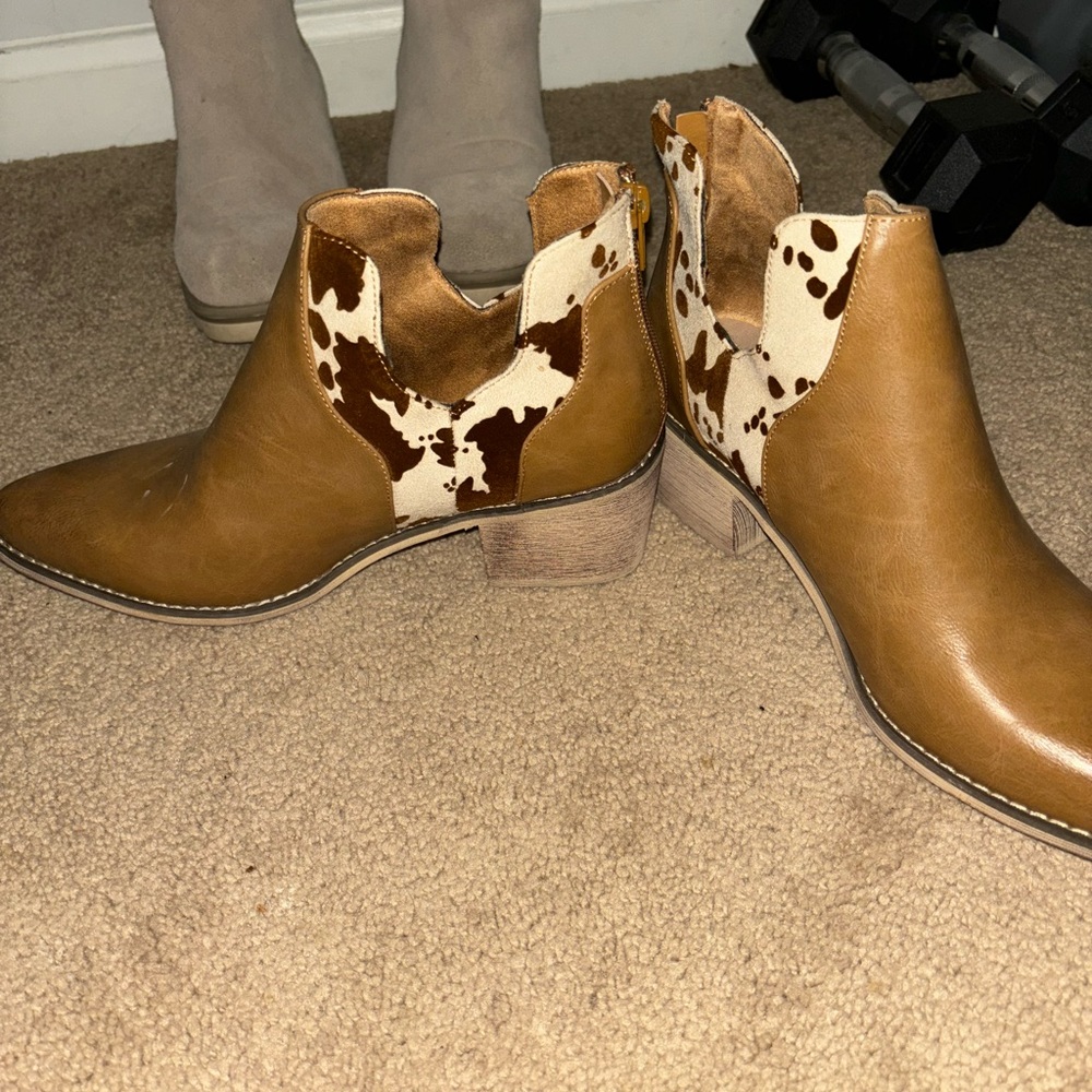 Brand new cow print booties